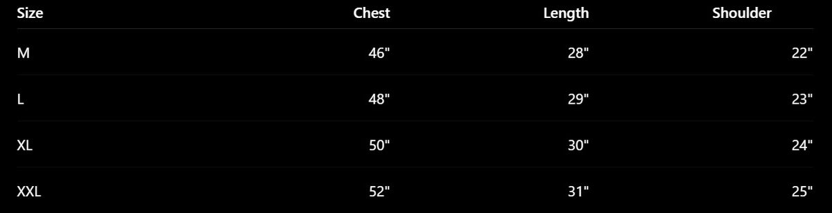 Size Guide for ANTAR YUDH